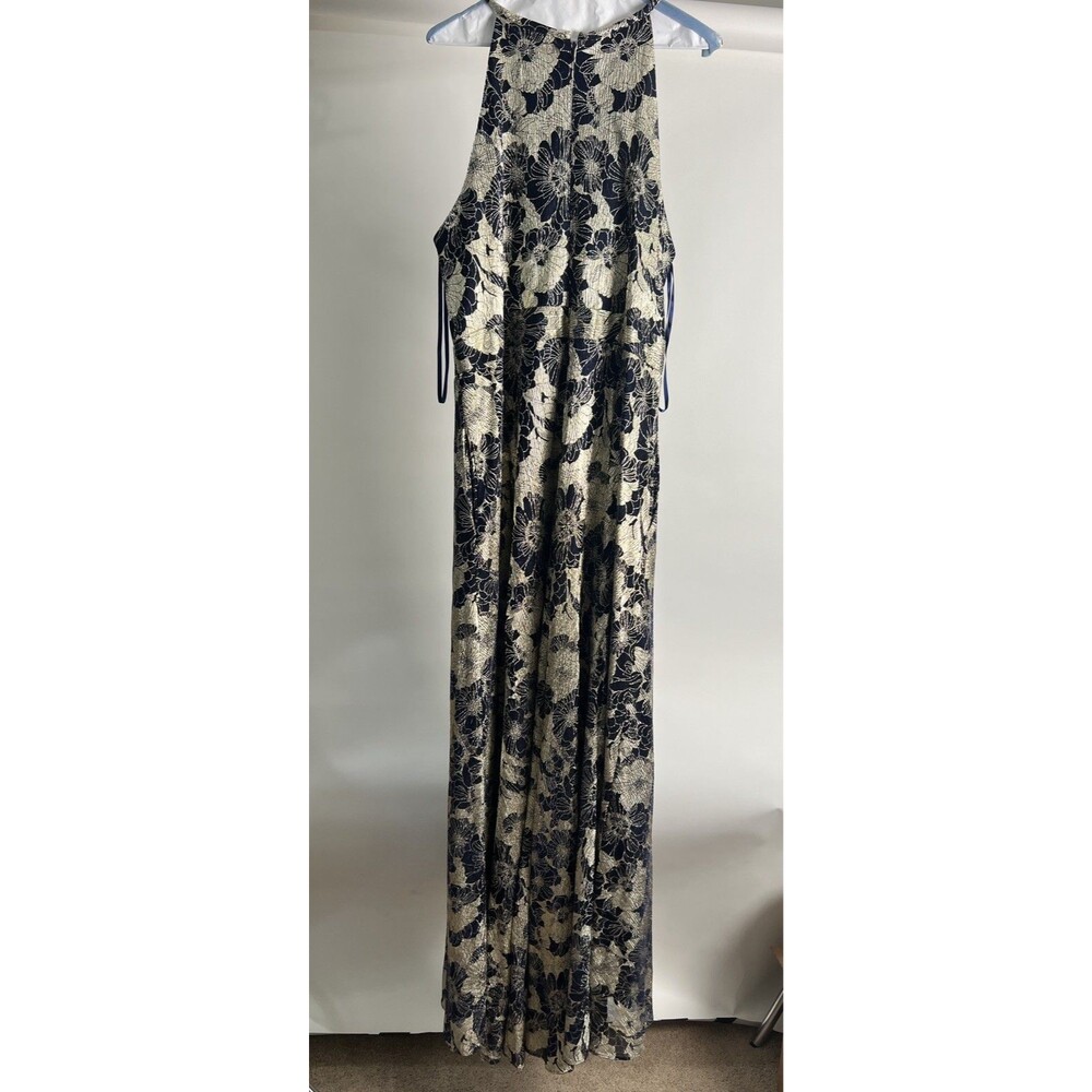 Betsy & Adam Women's Gold Floral Foil Print Halter-Neck Gown Plus Size 18W